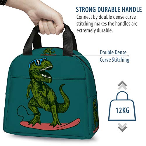  Dinosaur Lunch Bag, Reusable Cute Lunch Box Insulated Kids Cooler Tote Bag Multi-functional School Lunch Container For Teen Boys Girls (Dark Cyan)