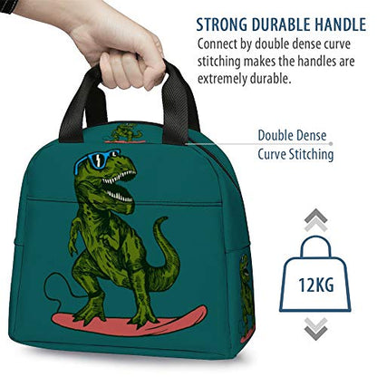  Dinosaur Lunch Bag, Reusable Cute Lunch Box Insulated Kids Cooler Tote Bag Multi-functional School Lunch Container For Teen Boys Girls (Dark Cyan)