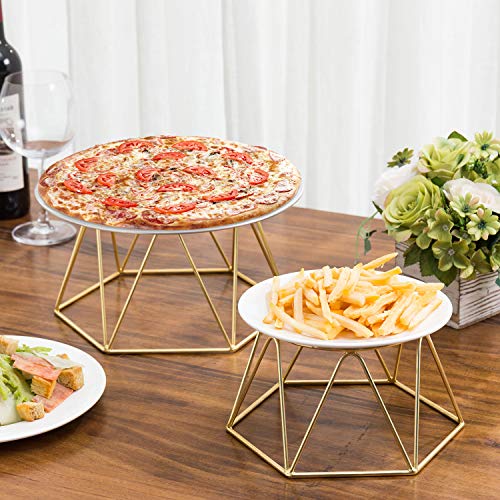  MyGift Brass Plated Metal Pizza Table Stand, Pizza Box Riser, Restaurant Pizza Server Stand, Platter Riser, Set Of 2 - Handcrafted In India