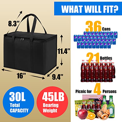  2-Pack Insulated Food Delivery Bag 30L X-Large Insulated Reusable Grocery Bags Insulated Pizza Delivery Bags Warm & Cooler Bags For Food & Grocery Delivery Bag Hold For 1.5H（16W X 11.4H X 9.4D）