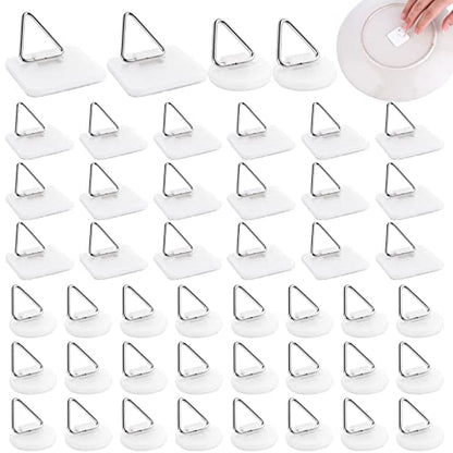  60 Pieces Invisible Adhesive Plate Hanger Wall Plate Hangers Plastic Adhesive Picture Hangers Without Nails Plate Holder Frame Hangers For Bathroom Kitchen Wall Decoration (Round&Square)