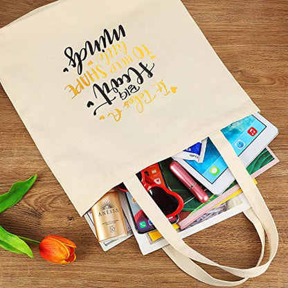  Frienda 2 Pcs Teacher Tote Bags Canvas Teacher Appreciation Bags For Women Reusable Teacher Gift Bag For School Supplies