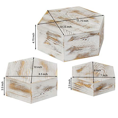  Shabby Whitewashed Wood Hexagonal Display Riser Stands For Cakes, Cupcakes, Desserts And Merchandise, Set Of 3