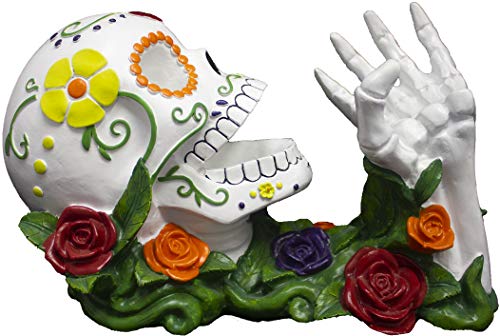  Orld Of Wonders Sugar Skull Day Of The Dead Decorative Wine Bottle Holder | Dia De Los Muertos Decorations And Tabletop Halloween Decorations | Skull Decor For Home - 11"