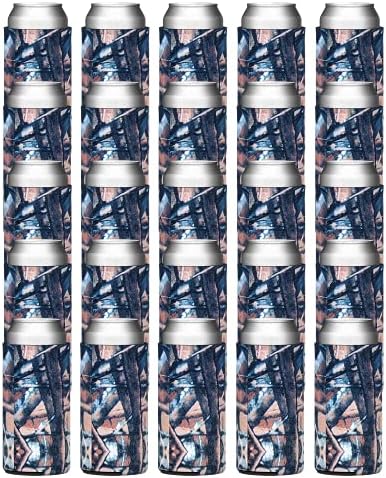  Slim Can Cooler Sleeves (25-Pack) Insulated Polyfoam, Bulk Scuba Knit Polyester Fabric Drink Insulators For 12oz Tall Skinny Beverage - Blank Design (Black)