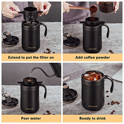  16oz Camping Coffee Maker Pour Over Coffee Maker Set With Stainless Steel Coffee Mug + Collapsible Pour Over Coffee Filter - For Travel Camping Offices Backpacking