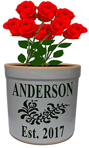  2 Gallon Personalized Stoneware Crock - Wedding Tulip
