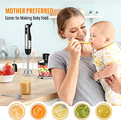  Mmersion Blender Handheld, 1100W 5-in-1 Multi-Purpose Hand Blender, 12-Speed Stick Blender, 600ml Beaker, 500ml Chopper, Egg Whisk, Milk Frother, Black