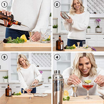 Bar Set Cocktail Shaker Set For Drink Mixing - 19 Piece Bar Tools Set, Mixology Bartender Kit With Straws And Martini Picks, Stainless Steel Bar Accessories Set, Great Housewarming Gift For New Home.