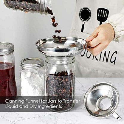  Stainless Steel Canning Funnel, Wide Mouth Jar Funnel With Handle For Wide And Regular Mouth Jars, Food Grade Metal Jam Funnel, 5.5-Inch Large Kitchen Funnels By HOXHA