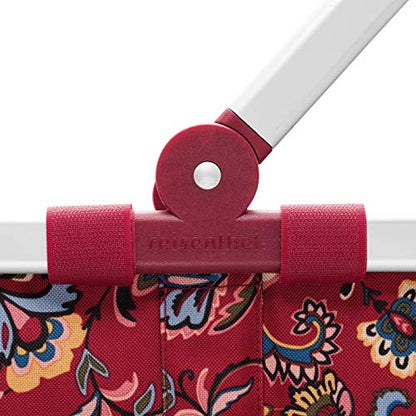  Reisenthel Carrybag Fabric Picnic Tote, Sturdy Lightweight Basket For Shopping And Storage, Paisley Ruby