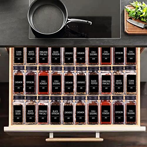  36 Spice Jars With 547 Labels- Glass Spice Jars With Black Metal Caps, 4oz Empty Spice Containers With Shaker Lids, Funnel, Chalk Pen, Square Seasoning Bottles For Spice Rack, Drawer, Cabinet