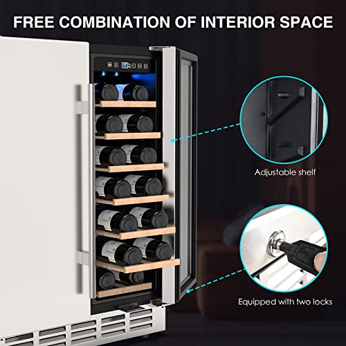  Wine And Beverage Refrigerator, 24 Inch Dual Zone Wine Fridge With Safety Locks, Under Counter Wine Cooler Beer Fridge Built-In Or Freestanding, Holds 20 Bottles And 57 Cans (Glass Door & Foam Door)