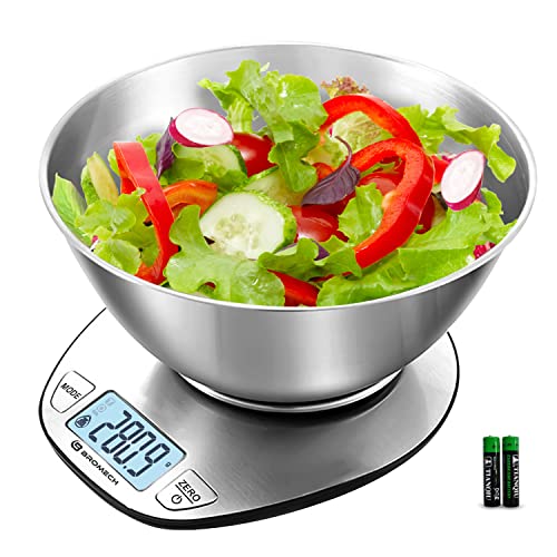  Food Scale With Bowl 2.27QT, Digital Kitchen Scale For Weight Loss, Baking, Cooking And Keto, 11lb Capacity, Stainless Steel, Battery Included