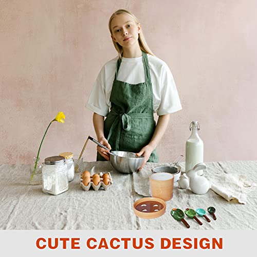  Cactus Measuring Spoons And Cups Set, Cute Ceramic Measuring Spoons, Baking Cacti Measuring Spoon With Holder For Milk Powder Sugar Salt Wet Dry Ingredients, Kitchen Home Small Decorations Ornaments