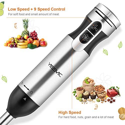  Immersion Hand Blender, 4 In 1 9 Speed Stick Blender With 500ml Food Grinder 700ml Container Chopper Whisk Puree Infant Food, Smoothies, Sauces Soups (1000W 4 In 1 Silver)
