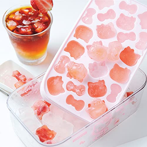  Hello Kitty Ice Cube Tray With Lid Container & Scoop, Easy-Release Silicone & Flexible 24pcs Cute Kitty Ice Cubes For Chingling Cocktail And Milk Tea (Pink)