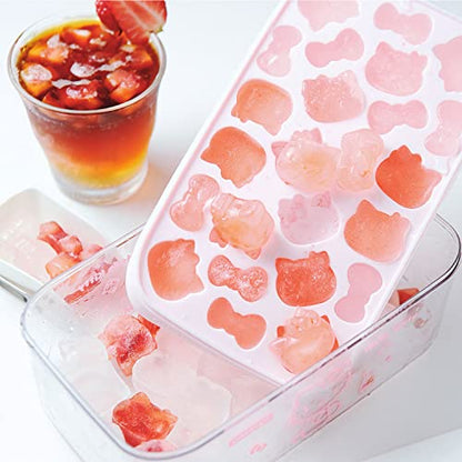  Hello Kitty Ice Cube Tray With Lid Container & Scoop, Easy-Release Silicone & Flexible 24pcs Cute Kitty Ice Cubes For Chingling Cocktail And Milk Tea (Pink)