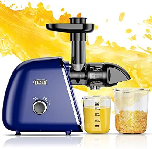  Cold Press Juicer, FEZEN Juicer Machines For Vegetable And Fruit, Easy To Clean Juicer With 2 Speed Modes & Cleaning Brush, Quiet Motor, Celery Extractor With High Juice Yield And Pure Taste, BPA Free