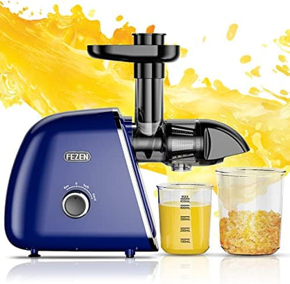  Cold Press Juicer, FEZEN Juicer Machines For Vegetable And Fruit, Easy To Clean Juicer With 2 Speed Modes & Cleaning Brush, Quiet Motor, Celery Extractor With High Juice Yield And Pure Taste, BPA Free