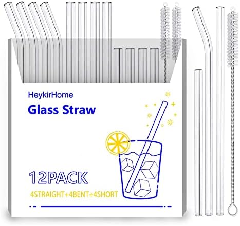  12-Pack Reusable Glass Straws,Size 8''x10 MM,Including12 Bent With 2 Cleaning Brush- Perfect For Smoothies, Tea, Juice