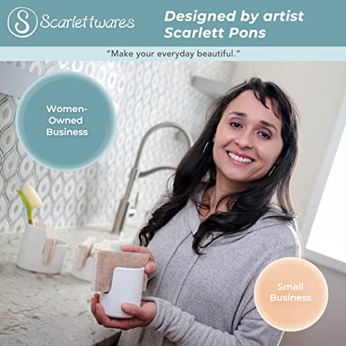  Scarlettwares Dual Two Double Sponge Holder Kitchen Sink Organizer Ceramic White Dishwasher Safe Modern Rustic Farmhouse Elegant Compact Design