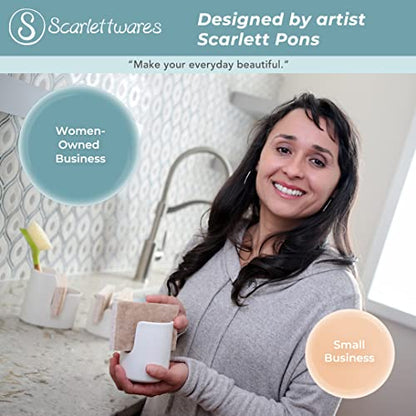  Scarlettwares Dual Two Double Sponge Holder Kitchen Sink Organizer Ceramic White Dishwasher Safe Modern Rustic Farmhouse Elegant Compact Design