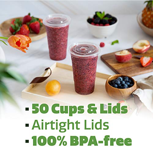  [50 Count] 24 Oz. Crystal Clear Plastic Cups With Flat Lids