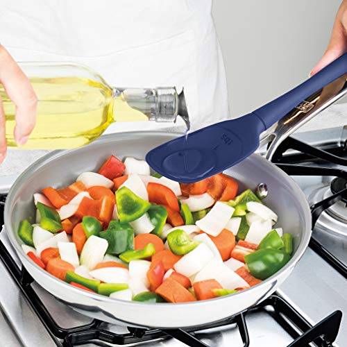  Flex-Core All Silicone Spoon With Angled Head & Measuring Marking Perfect For Cooking & Baking, Heat-Resistant & BPA-Free, Dishwasher-Safe, Deep Indigo