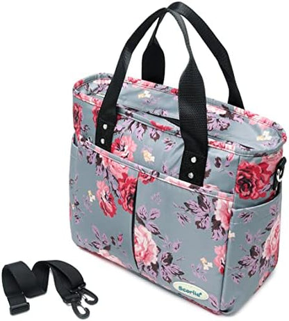  Insulated Lunch Bag, Extra Large Lunch Tote Bag With Removable Shoulder Strap, Durable Reusable Cooler Lunch Box Bag With Side Pockets, Tall Drinks Holder For Women Men Work, Black