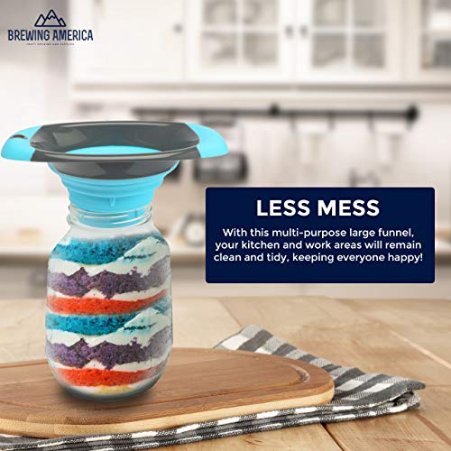  Kitchen Canning Funnel – Collapsible Silicone Food Funnel For Wide Mouth And Regular Mason Jars – Flexible Use For Coffee, Liquid, Jam, Cooking, Baking, Crafts - Teal/Gray