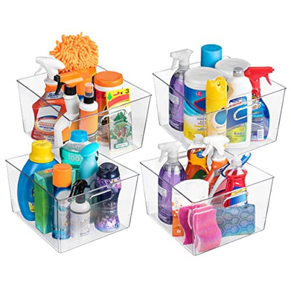  Clear Plastic Storage Bins – XL 4 Pack Perfect Kitchen Organization Or Pantry Storage – Fridge Organizer, Pantry Organization And Storage Bins, Cabinet Organizers