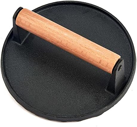  Cast Iron Burger Press, 7 Inch Round Heavy Duty Bacon Meat Steak Grill Press With Wooden Handle, Heat Proof, Rust Resistance, Griddle Accessorie Burger Smasher For BBQ Flat Top Teppanyaki