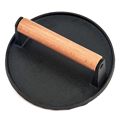  Cast Iron Burger Press, 7 Inch Round Heavy Duty Bacon Meat Steak Grill Press With Wooden Handle, Heat Proof, Rust Resistance, Griddle Accessorie Burger Smasher For BBQ Flat Top Teppanyaki