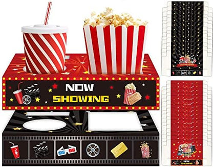  32Pcs Movie Night Snack Trays Hold Popcorn Candy Food Drink, Movie Theater Popcorn Holder Disposable Movie Boxes Supplies For Kid's Birthday Party Concession Stand Carpet Family