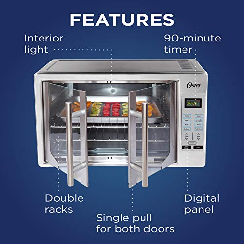 Oster® Convection Oven, 8-in-1 Countertop Toaster Oven, XL Fits 2 16" Pizzas, Stainless Steel French Door