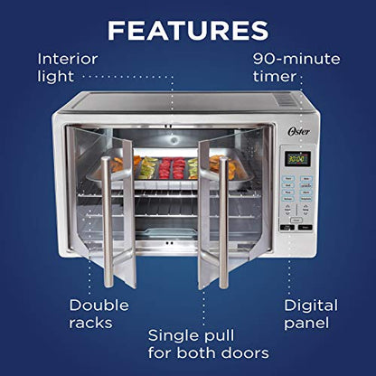 Oster® Convection Oven, 8-in-1 Countertop Toaster Oven, XL Fits 2 16" Pizzas, Stainless Steel French Door