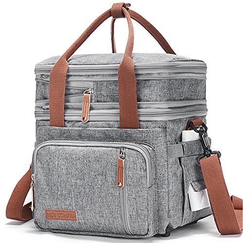  Dult Lunch Box For Work, Expandable Large Lunch Bags For Women Men, Leakproof Double Deck Lunch Box Cooler Tote Bag With Removable Shoulder Strap (Grey)