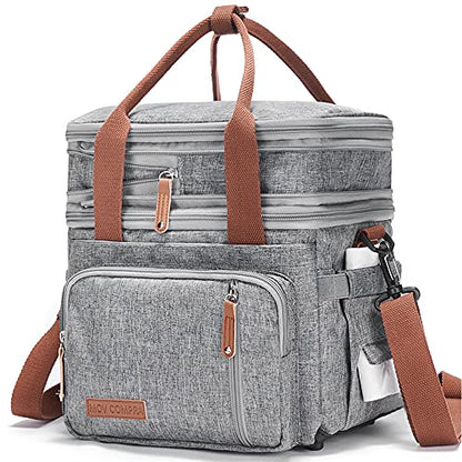  Dult Lunch Box For Work, Expandable Large Lunch Bags For Women Men, Leakproof Double Deck Lunch Box Cooler Tote Bag With Removable Shoulder Strap (Grey)