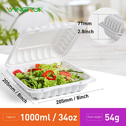  To Go Containers, Shrink Wrap Biodegradable 55 Pack 8 Inch Meal Prep Container BPA Free Microwave Freezer Safe Plastic Hinged Clamshell Take Out Containers