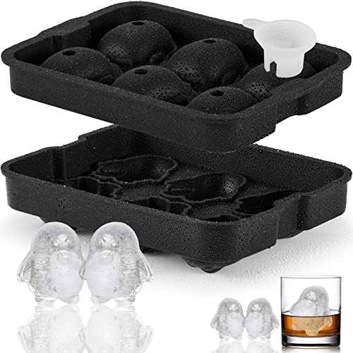  3D Penguin Ice Cube Tray, 2.2" Large Thicked Silicone Fun Shapes Whiskey Ice Mold With Funnel For Cocktails,Bourbon,Brandy, Whiskey Gifts For Men
