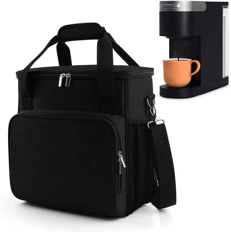  Coffee Maker Storage Bag,Waterproof Travel Carrying Organizer Case,Suitable For Kering Coffee Machines And Other Accessories,Dustproof Tote Bag With Shoulder Strap Black