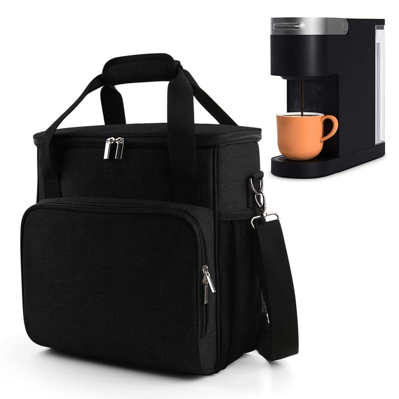  Coffee Maker Storage Bag,Waterproof Travel Carrying Organizer Case,Suitable For Kering Coffee Machines And Other Accessories,Dustproof Tote Bag With Shoulder Strap Black