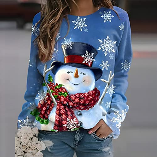  Womens Causal Loose Crewneck Cute Plus Size Sweatshirts Long Sleeve Crew Neck Christmas Print Pullover Top Fall Clothes