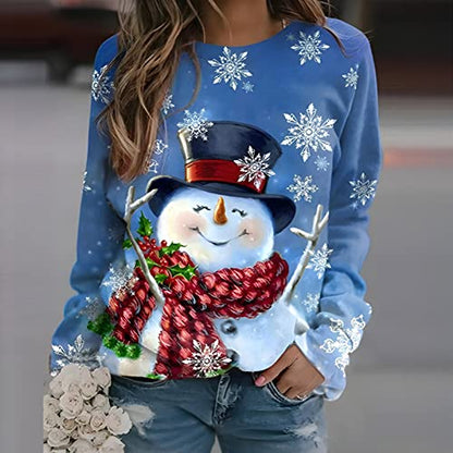  Womens Causal Loose Crewneck Cute Plus Size Sweatshirts Long Sleeve Crew Neck Christmas Print Pullover Top Fall Clothes