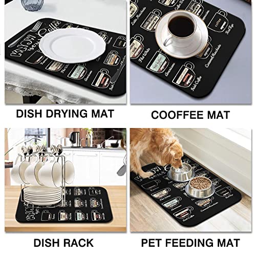  Coffee Bar Mat Accessories For Countertop Super Absorbent Anti-Slip Silicone Dish Drying Mats For Kitchen Counter Draining Pad Decor Gift Fit Coffee Maker Coffee Pot Espresso Machine 19inx12in