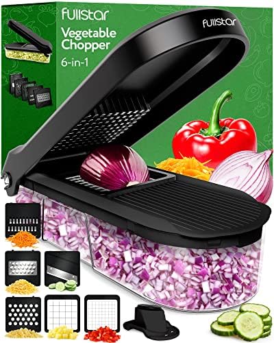  Fullstar Compact Vegetable Chopper - Vegetable Cutter, Food Chopper, Veggie Chopper, Onion Chopper, Vegetable Chopper With Container, Vegetable Slicer, Vegetable Cutter, Mandoline Slicer (6 Inserts)