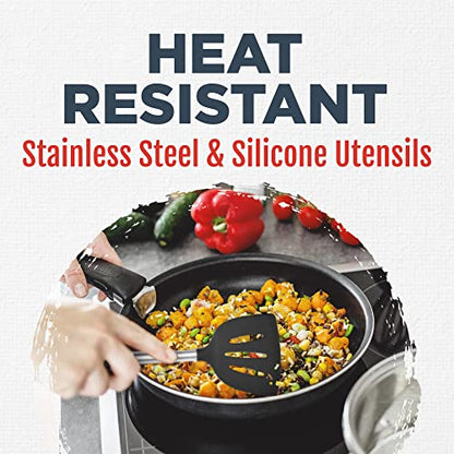  24-Piece Black Stainless Steel & Silicone Cooking Utensil Set, Heat-Resistant Cooking Utensils, Non-Scratching Kitchen Cooking Utensils, Includes A Bonus Recipe E-Book