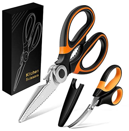  2 Pack Kitchen Shears Set Poultry Shears, Premium Heavy Duty Shears, Multi Purpose Strong Stainless Steel Kitchen Utility Scissors With Cover For Poultry, Fish, Meat, Vegetables Herbs, Bones