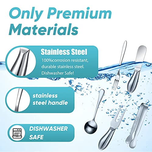  Charcuterie Board Accessories Cheese Spreader Knife Set Cheese Butter Knife Stainless Steel Mini Serving Tongs Spoons Appetizer Forks For Pastry Christmas (Silver, 20 Pieces)